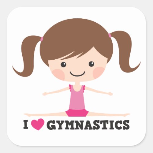 I love gymnastics cute cartoon girl square sticker