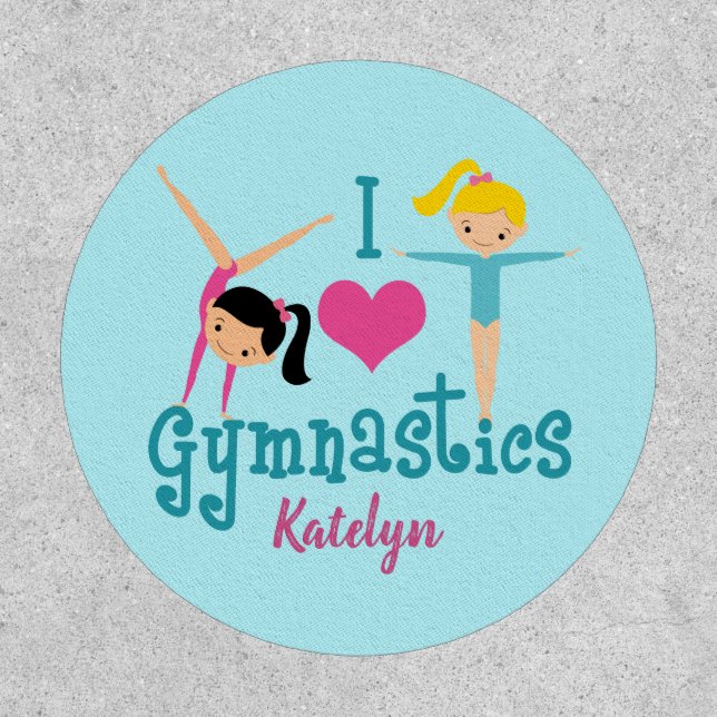 I Love Gymnastics Cute Custom Kids Monogram Patch (Front)