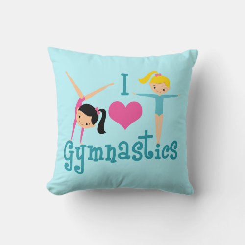 I Love Gymnastics Cute Gymnast Girls Bedroom Teal Throw Pillow