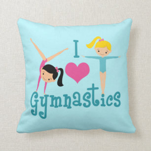 I Love Gymnastics Cute Gymnast Girls Bedroom Teal Throw Pillow