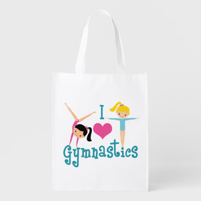 I Love Gymnastics Cute Gymnast Grocery Bag (Front)