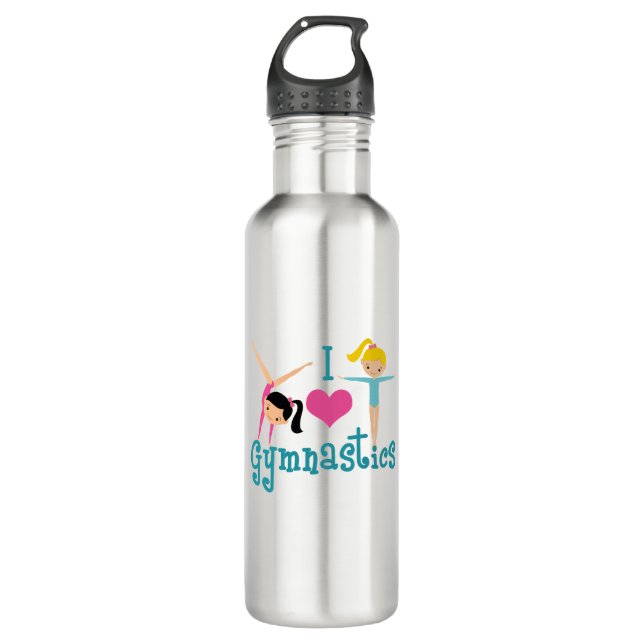 I Love Gymnastics Cute Gymnast Stainless Steel Water Bottle (Front)