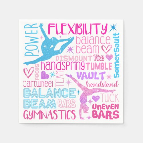 I love Gymnastics_girls pink purple and blue Pape Napkins