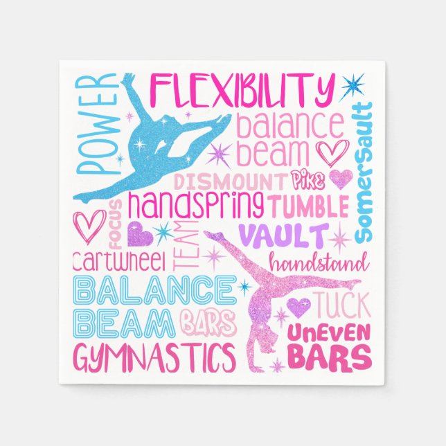 I love Gymnastics-girls pink, purple and blue Pape Napkins (Front)