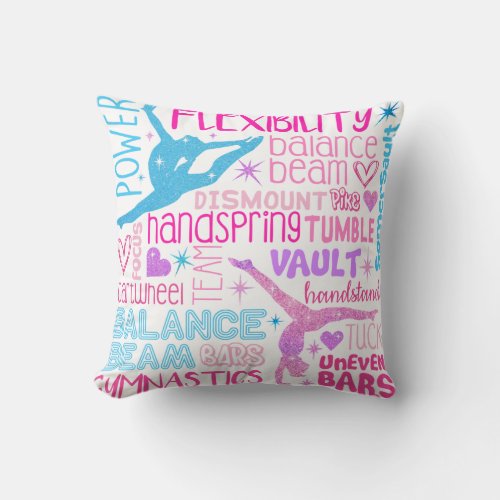 I love Gymnastics_girls pink purple and blue Pape Throw Pillow