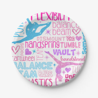 I love Gymnastics-girls pink, purple and blue Paper Plates