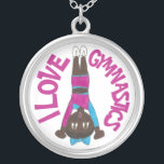 I Love Gymnastics Gymnast Tumbling Girl Acrobatics Silver Plated Necklace<br><div class="desc">Design features an original marker illustration of a girl tumbler in a pink and blue leotard, blue hair bow, and acrobatics/gymnastics shoes. Perfect for your favorite acrobat, gymnast, tumbler, dancer, dance teacher, studio owner, or gymnastics coach! Don't see what you're looking for? Need help with customization? Click "contact this designer"...</div>