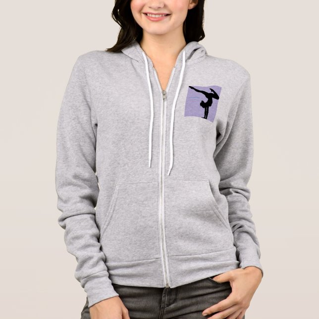 I Love Gymnastics- Gymnast with Lilac Background Hoodie (Front)