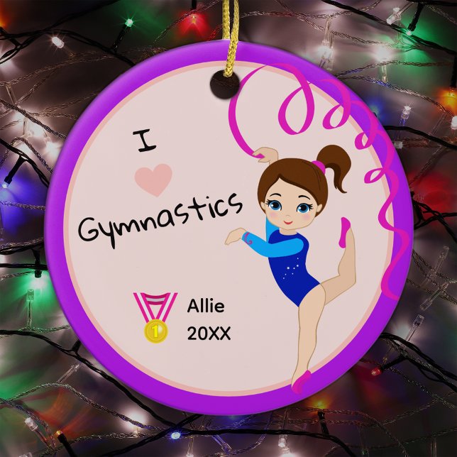 I Love Gymnastics Little Girl Name Christmas Ceramic Ornament (Creator Uploaded)