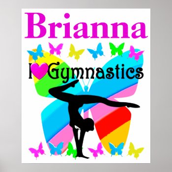 I Love Gymnastics Personalized Butterfly Poster by MySportsStar at Zazzle