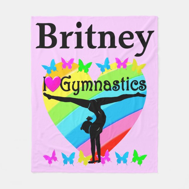 I LOVE GYMNASTICS PERSONALIZED GYMNAST BLANKET (Front)