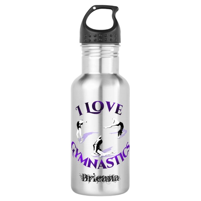 I Love Gymnastics Personalized Stainless Steel Water Bottle (Front)