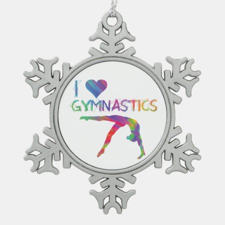 I Love Gymnastics Pewter Snowflake Ornament