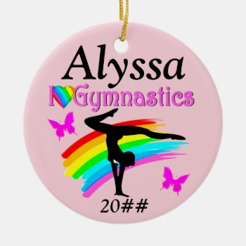 I Love Gymnastics Pink Personalized  Ornament by MySportsStar at Zazzle