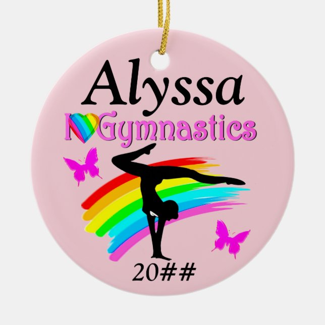 I LOVE GYMNASTICS PINK PERSONALIZED  ORNAMENT (Front)
