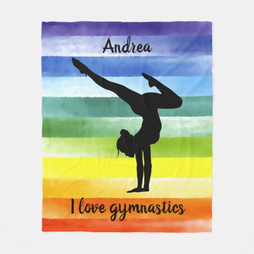 I Love Gymnastics Rainbow Fleece Blanket