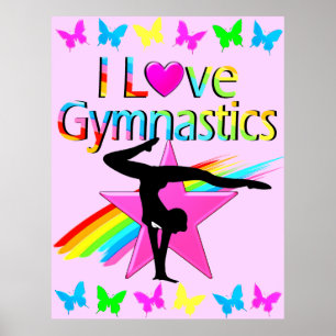 I LOVE GYMNASTICS RAINBOW GYMNAST GIRL DESIGN POSTER
