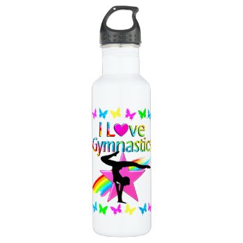 I Love Gymnastics Rainbow Gymnast Girl Design Stainless Steel Water Bottle by MySportsStar at Zazzle