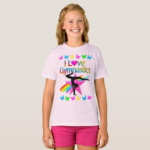 I LOVE GYMNASTICS RAINBOW GYMNAST GIRL DESIGN T_Shirt