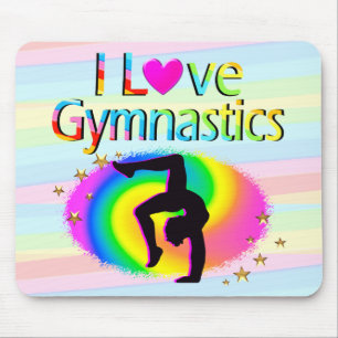 I LOVE GYMNASTICS RAINBOW MOUSE PAD
