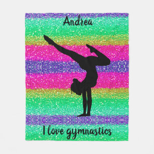 I Love Gymnastics Rainbow Sparkle Fleece Blanket