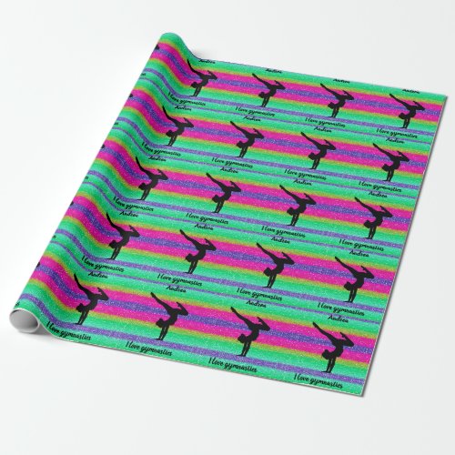 I Love Gymnastics Rainbow Sparkle Wrapping Paper