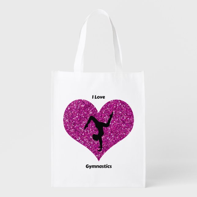 I Love Gymnastics Reusable Grocery Bag (Front)