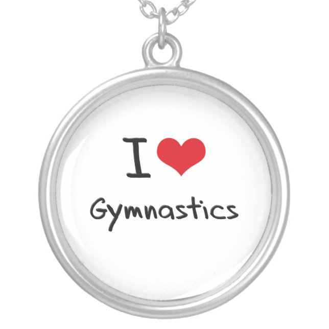 I Love Gymnastics Silver Plated Necklace (Front)