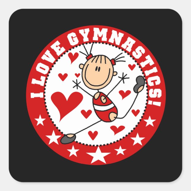 I Love Gymnastics Square Sticker (Front)