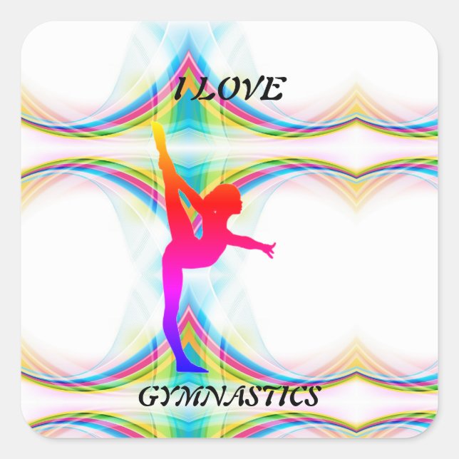I Love Gymnastics Square Stickers (Front)