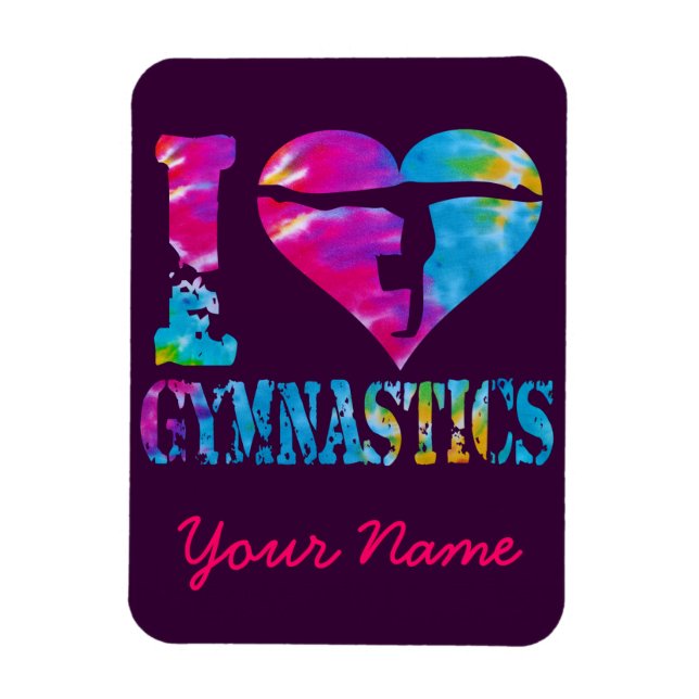 I Love Gymnastics Tie Dye Heart Handstand Magnet (Vertical)