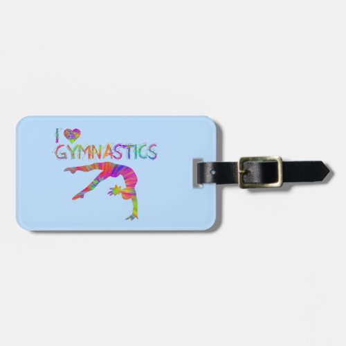 I Love Gymnastics Tie Dye Shirts Bags Stickers etc Luggage Tag