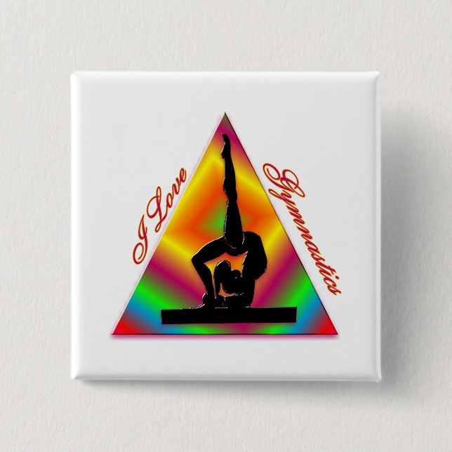I Love Gymnastics triangle #4 Pinback Button (Front)