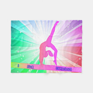 "I LOVE GYMNASTICS" with Gymnast on Beam Fleece Blanket