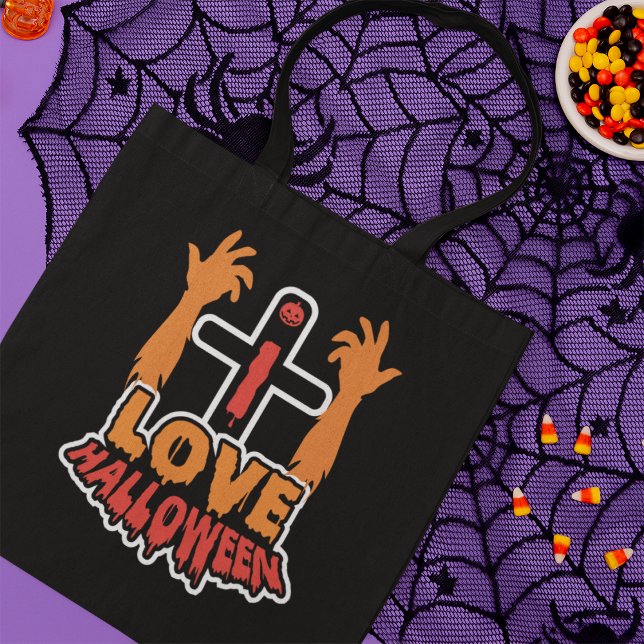 I Love Halloween Creepy Zombie Hands Tote Bag (Creator Uploaded)