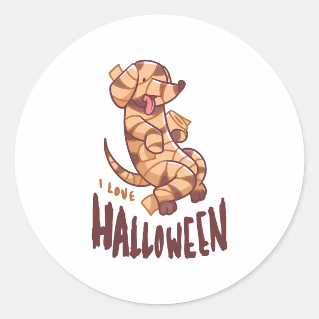 I Love Halloween - Dog Mummy Classic Round Sticker (Front)