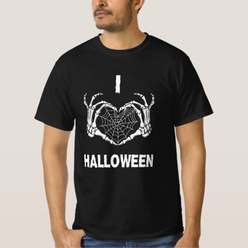 I LOVE Halloween Easy Costume Skeleton Hand Spooky T_Shirt