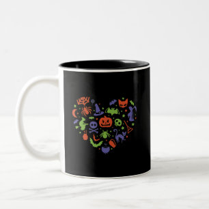 I Love Halloween Heart Shape Spooky Elements Two-Tone Coffee Mug
