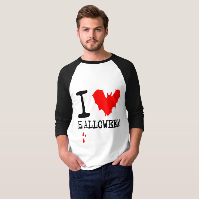 I Love Halloween Red Bat T-Shirt (Front Full)