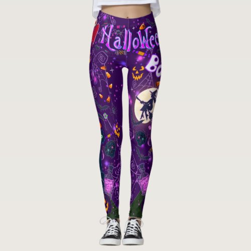 I Love Halloween Spooky Witch Purple Leggings