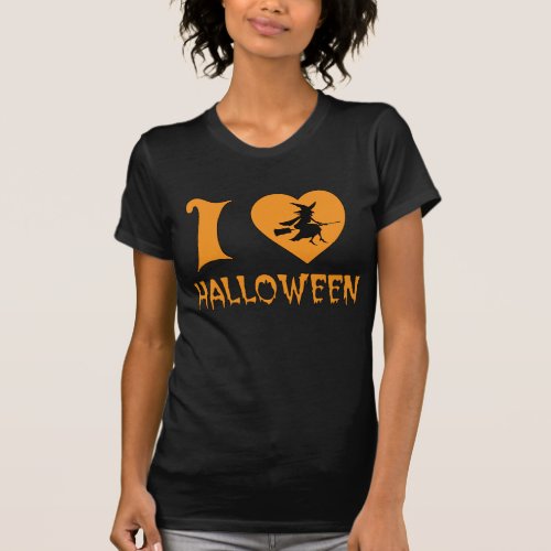 I Love Halloween With Scary Witch Flying her Broom T_Shirt