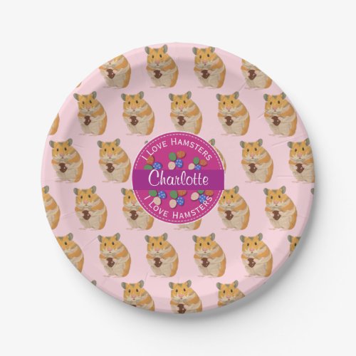 I love Hamsters Girls Pink Easter Pattern Paper Plates