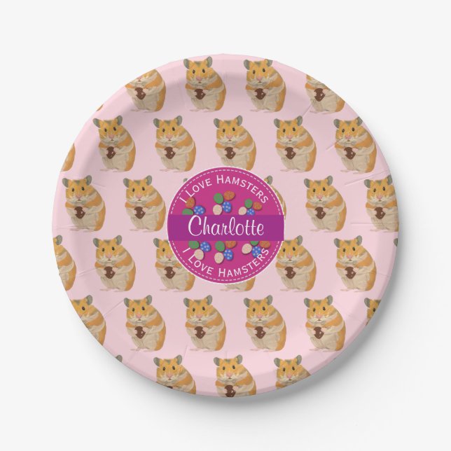 I love Hamsters Girls Pink Easter Pattern Paper Plates (Front)