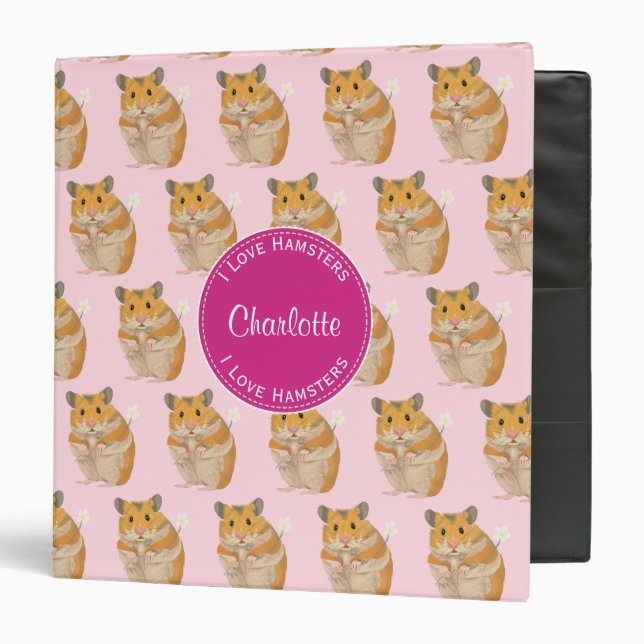 I love Hamsters Pink Hamster Pattern 3 Ring Binder (Front/Inside)