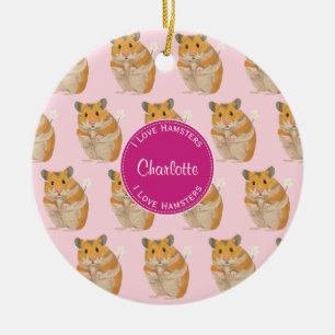I love Hamsters Pink Hamster Pattern Ceramic Ornament