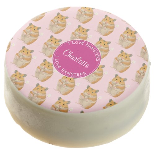 I love Hamsters Pink Hamster Pattern Chocolate Dipped Oreo