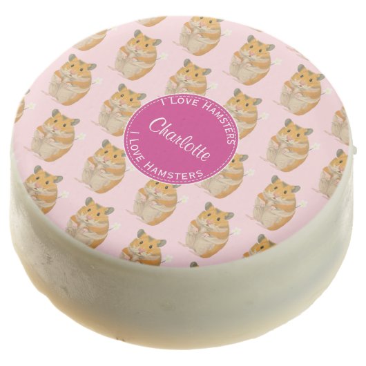 I love Hamsters Pink Hamster Pattern Chocolate Dipped Oreo (Angled)