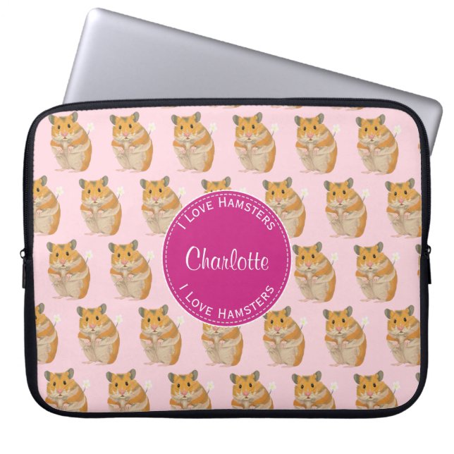 I love Hamsters Pink Hamster Pattern Laptop Sleeve (Front)