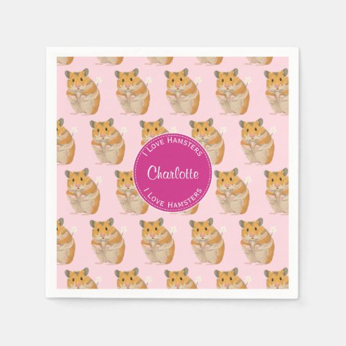 I love Hamsters Pink Hamster Pattern Paper Napkins