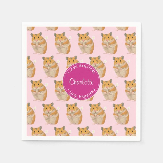 I love Hamsters Pink Hamster Pattern Paper Napkins (Front)